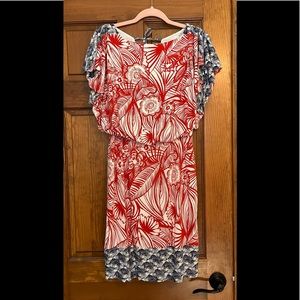 Maggy London: women’s (8) Hawaiian print flutter sleeve cris-cross back dress